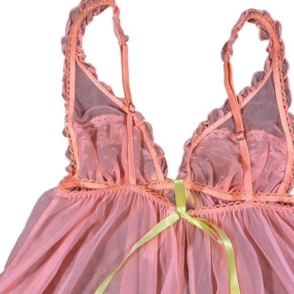 Y2K Victorias Secret Peach Bow Sheer Slip - S - Picture 5 of 6